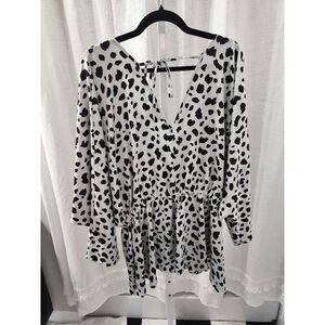 Asos Light blue Animal Print Blouse Peplum top - Size 18
